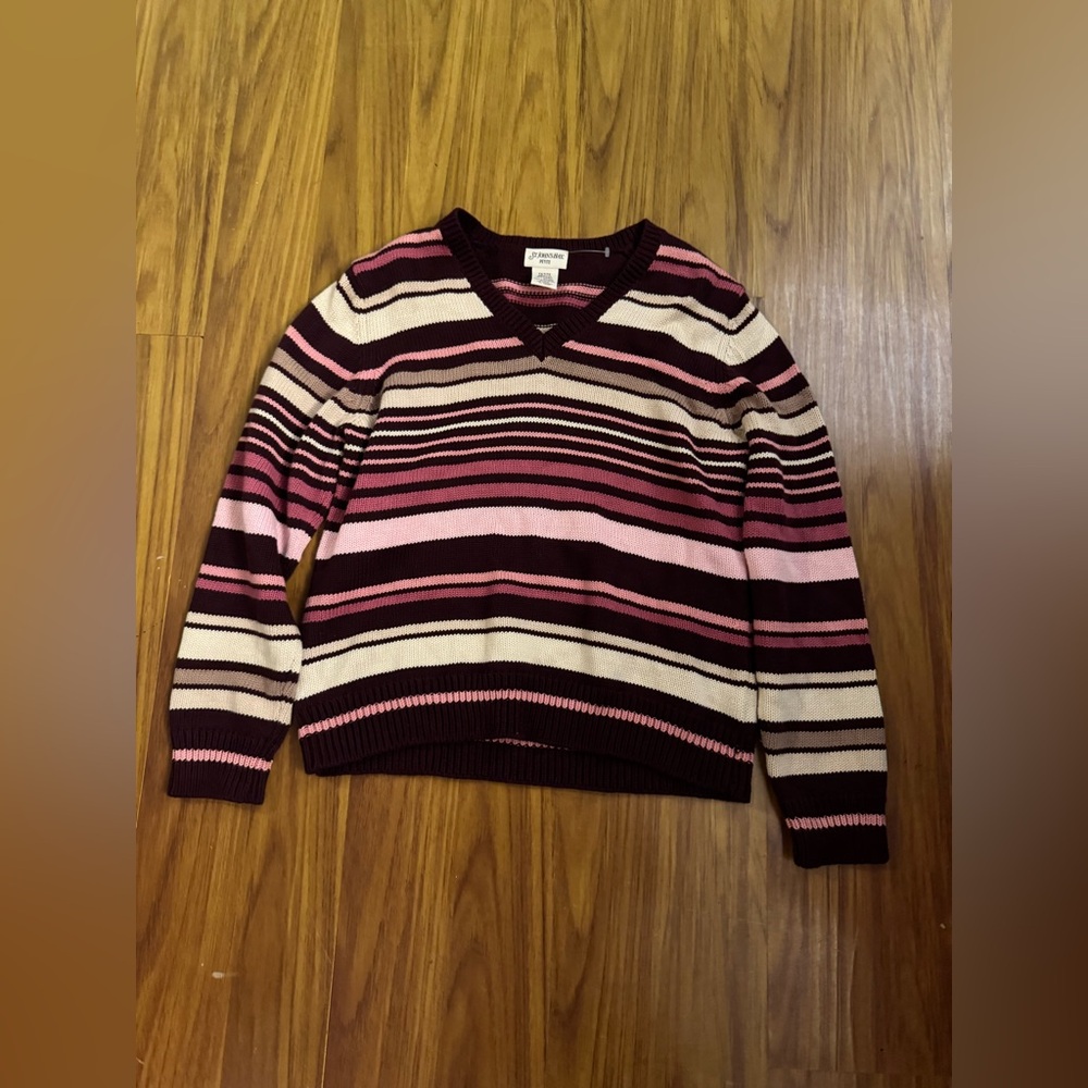 Striped V-Neck Sweater - Pink and Cream size medium petite